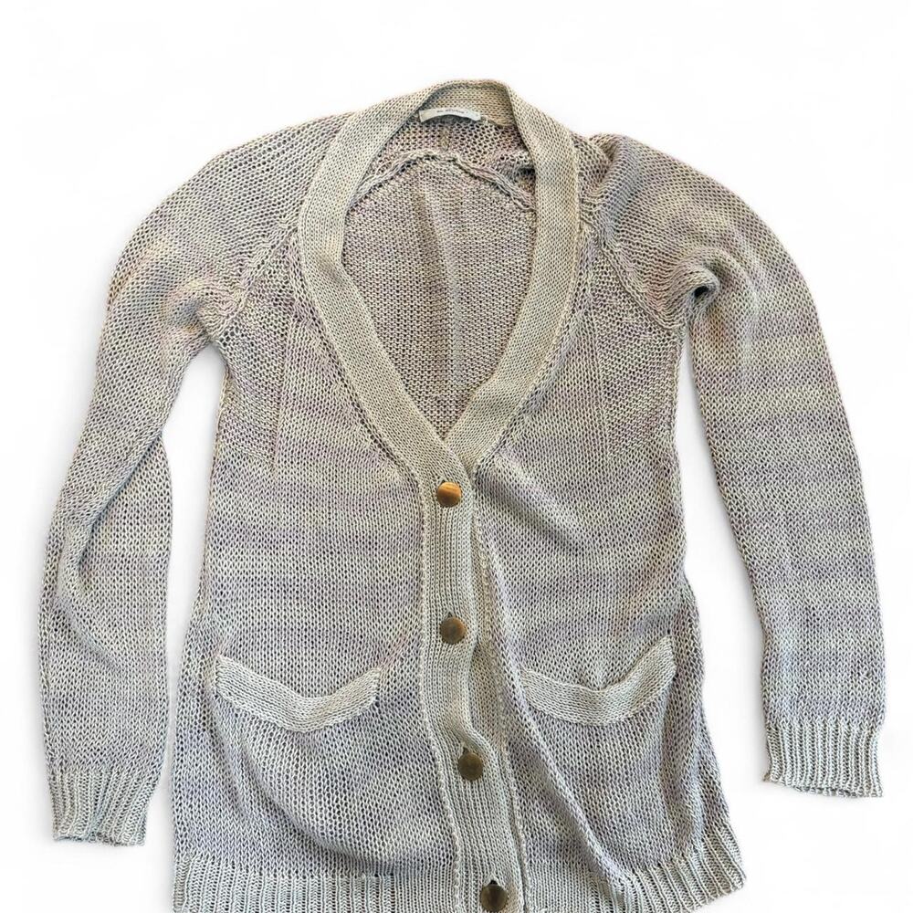 Cream and lavender knit cardigan